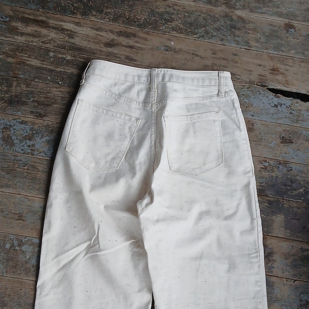 EUC LC Lauren Conrad Wide Leg Ankle Frayed Ankle Speckled Cream Trousers Size 4 - Picture 6 of 8